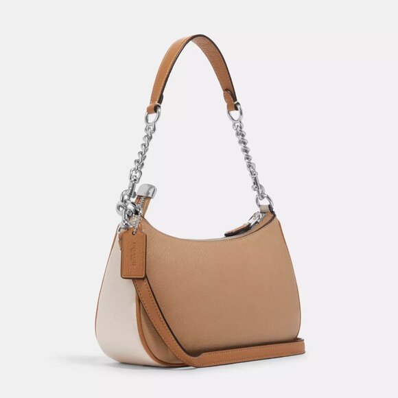NWT Coach CA173 Teri Shoulder Bag In Colorblock Leather Crossbody Silver/Taupe - Picture 4 of 10